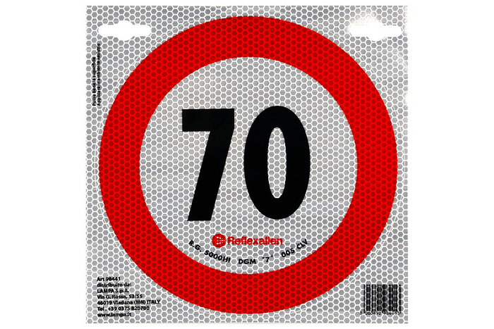 Reflekterande klistermärke LAMP hastighetsbegränsning 70 km/h skylt B-33
