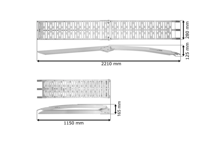 UNITRAILER ALR003 hopfällbara ramper aluminiumramper för släpvagnar 221cm 680kg med rem och stöd, set om 2
