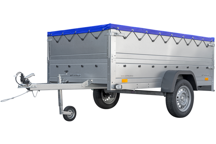 Släpvagn Unitrailer GARDEN TRAILER 230 FD med stödhjul, BIS-sidor och blå platt hölje